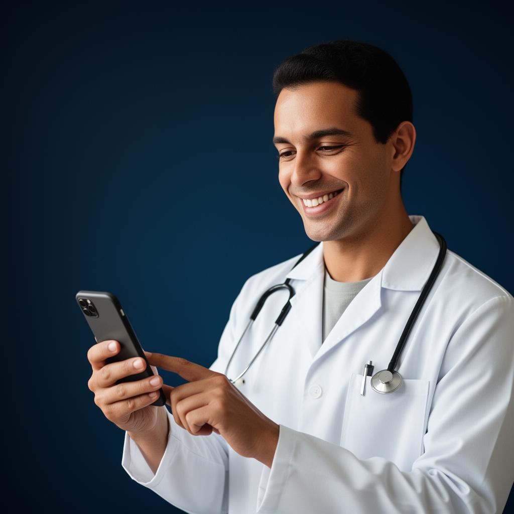 Médico em consulta de telemedicina pelo smartphone